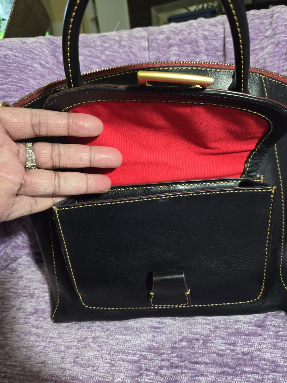 Dooney & Bourke FLORENTINE NAVY💙 Leather Naomi Satchel with Gold Hardware. EUC - Picture 12 of 16